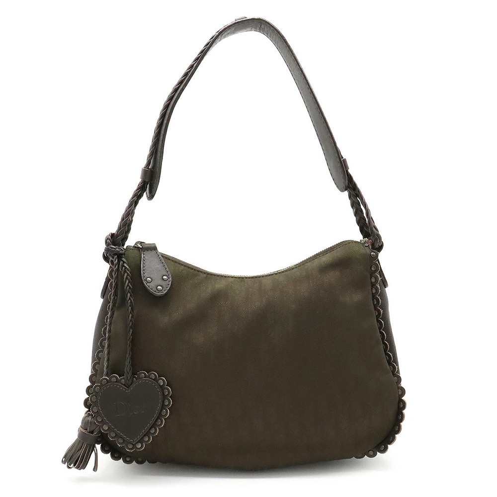 Christian Dior Trotter Shoulder Bag Hobo Leather Khaki Green Dark Brown